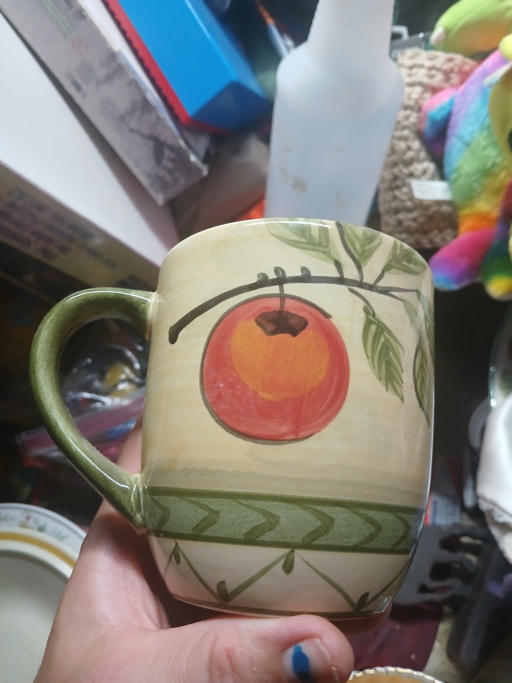 hand-painted ceramic fruit-themed coffee mug, applewood